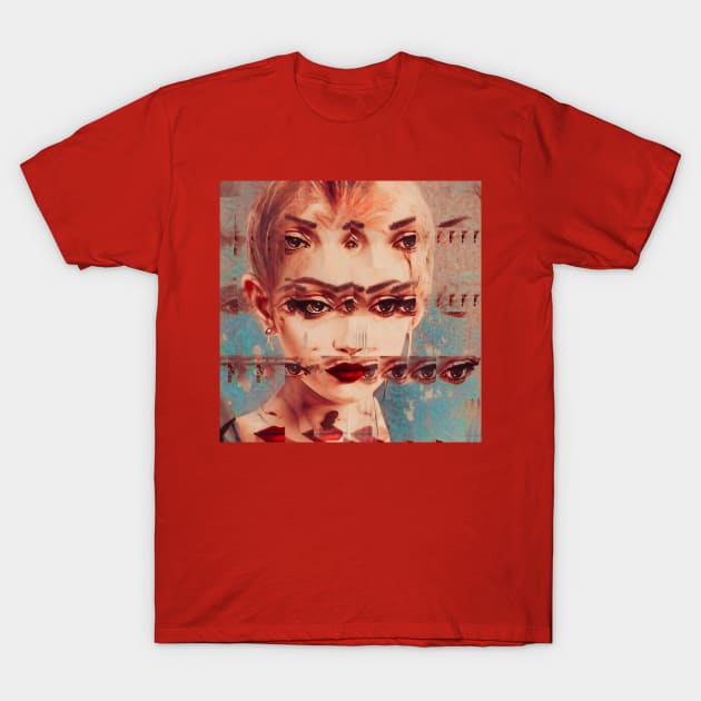 EYES Surreal Glitch Art Portrait T-Shirt by raspberry-tea